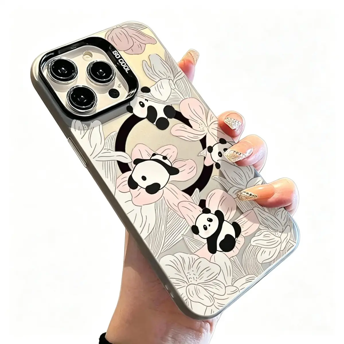 Panda Garden Pattern Magnetic Phone Case for iPhone 17 16 15 14 Pro Max 13 12 11 Plus Shockproof Drop Protection Durable PC Smartphone Cover Cellphone Protective Smartphone Casing iPhone case