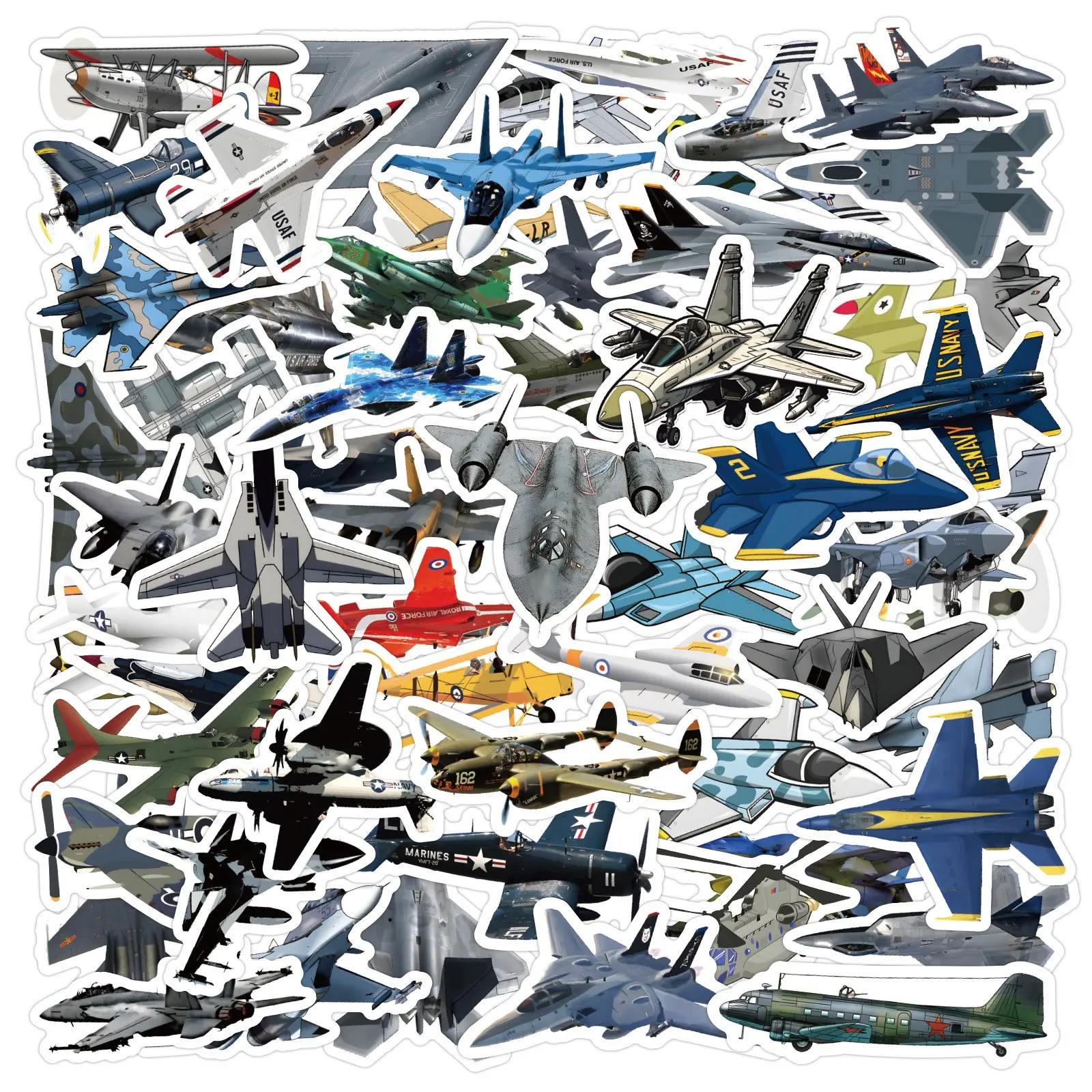 60 Sheets Cartoon Plane Fighter Graffiti Stickers, Waterproof Decorative Stickers for Planner, Stationery, Water Bottle, Computer, Phone Case, Notebook