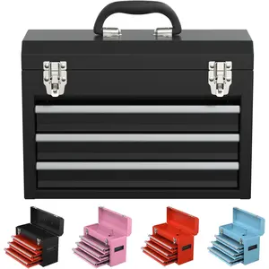 3 Drawers small Tool Box, 3 Drawer Tool Box with Locking System toolbox organization with Liner for (Black)