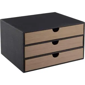 Fashion Multicolor Collocation Leather Desk Organizer For Desktop Filing A4 Contract Document Stackable Storage Box with 3 Drawers (Black)