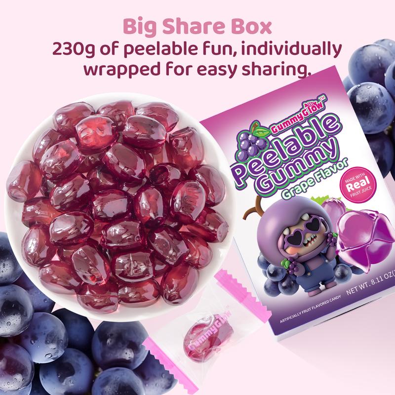 【2 Boxes Delivered】GummyGlow Peelable Candy Real Fruit Juice Lychee Grape Peach Gluten-Free Snack for Party & Sharing Sweet Juicy Chewy45 pieces/box