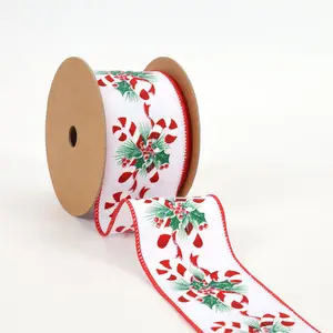 2 1/2" Wired Ribbon | "Candy Cane" White/Red/Iris | 10 Yard Roll wreath making Christms tree decor