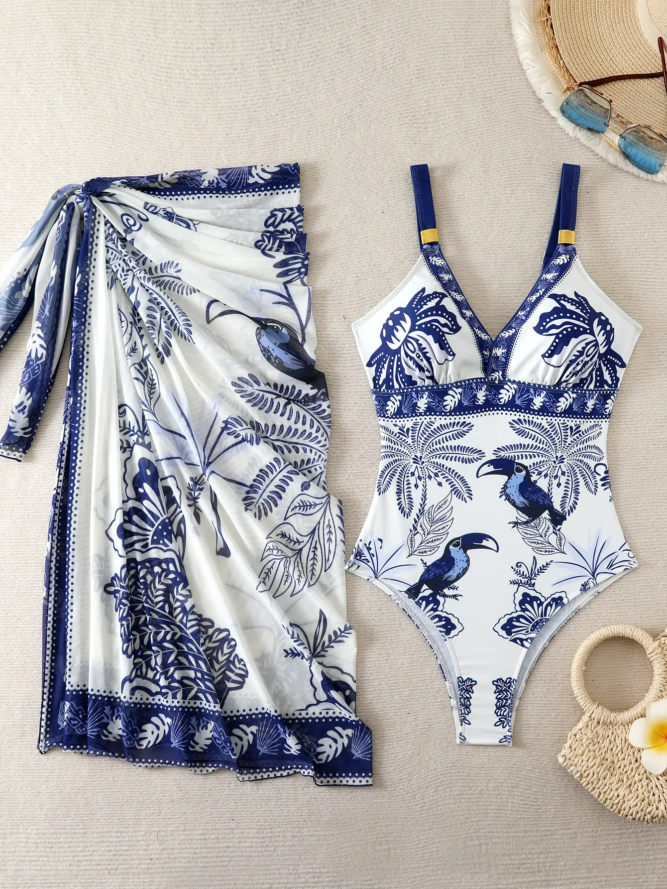 Ladies' fashionable animal print one-piece swimsuit