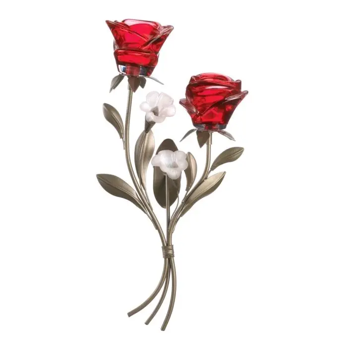 rose red crystal glass tea candel display sconce