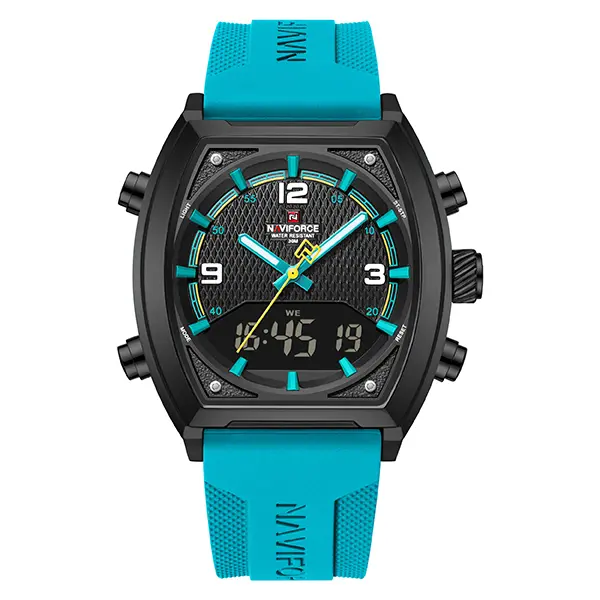 NAVIFORCE Masculine Fashion Business Men's Wrist Watch - Multifunctional Dual Display, Water Resistance Barrel Shape Waterproof Wristwatch, Men's Gift Watch, Masculine Wrist Watches