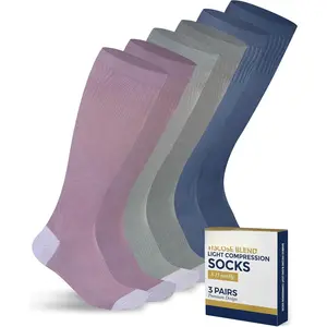 Light Compression Socks - 3 Pairs |   8-15 mmHg Compression Socks for Women and Men |   Light Green, Light Blue, Rose |   Circulation Support Mens and Womens Socks, Large : Clothing, Shoes & Jewelry