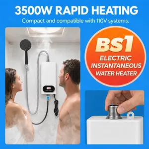 3500W Tankless Water Heater with Shower Head, Instant Hot Water, LCD Temperature Display, Compact Electric Heater for Bathroom Kitchen RV, Easy Install 110V#SummerVibes