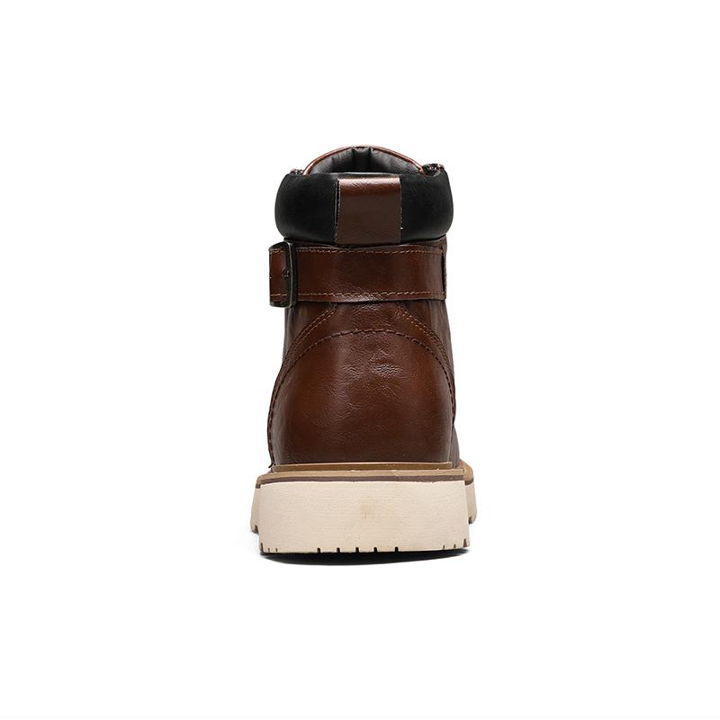 Men's Brown Classic Work Boots - Leather Upper with Belt Buckle Brown Lace-Up Ankle-High Design Non-Slip Rubber Sole for Hiking & Daily Casual Steel Toe Footwear Boy Memory Foam-Like Comfort Cushioning Adjustable Straps for Comfort Fit Durable Waterproof