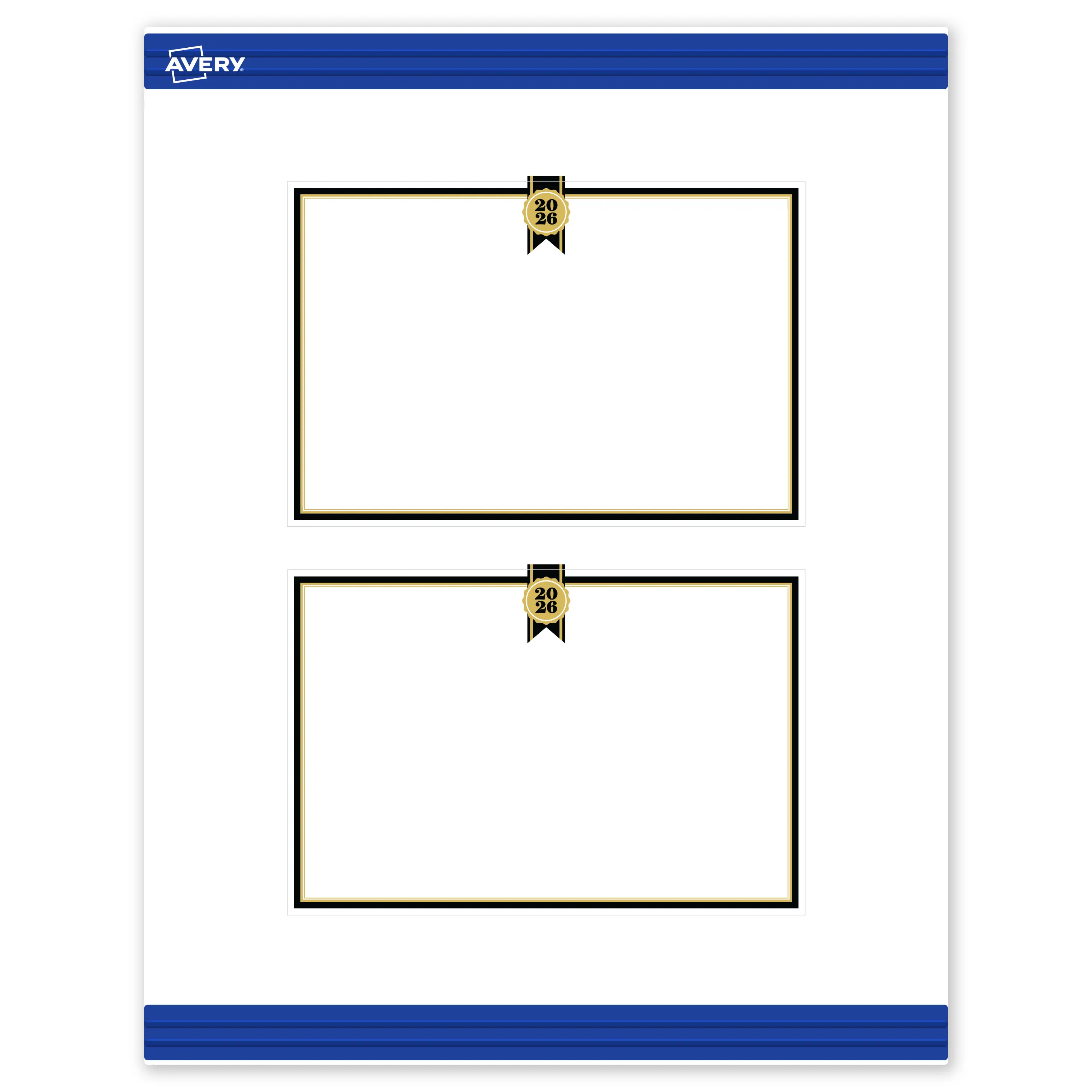 Avery® Printable Rectangle Postcards, 4" x 6", Matte White, Sure Feed® Technology, Pre-printed 2026 Gold & Black Seal Design Great for Graduation, Laser & Inkjet Compatible, 20 Total