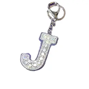 Sparkle Accent Crystals Letter J Keychain - Silver-Tone Clip-On Accessory, Stylish Fashion Costume Jewelry