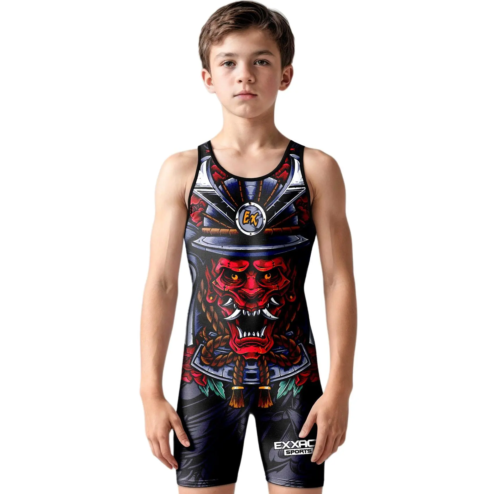 Exxact Sports Sublimated Wrestling Singlet for MMA, Powerlifting Singlet Youth Wrestling Singlet Men for Training (Samurai)
