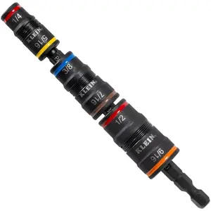 32933 Klein Tools 32933 Impact Driver, SAE 7-in-1 Impact Rated Socket Set, 3 Flip Sockets with 6 Hex Driver Sizes and 1/4-Inch Bit Holder, 5-Inch Shaft