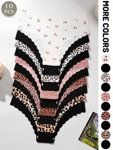 10 Pack Women's Seamless Panties, Sexy Comfortable Soft Fitted Lingerie, Women's Lingerie Triangle Low Waist Wavy Edges, Breathable Seamless Knicker