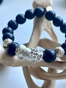 SILVER Powerful Volcanic Stones Pixiu bracelet for health benefits and attract money with money oil