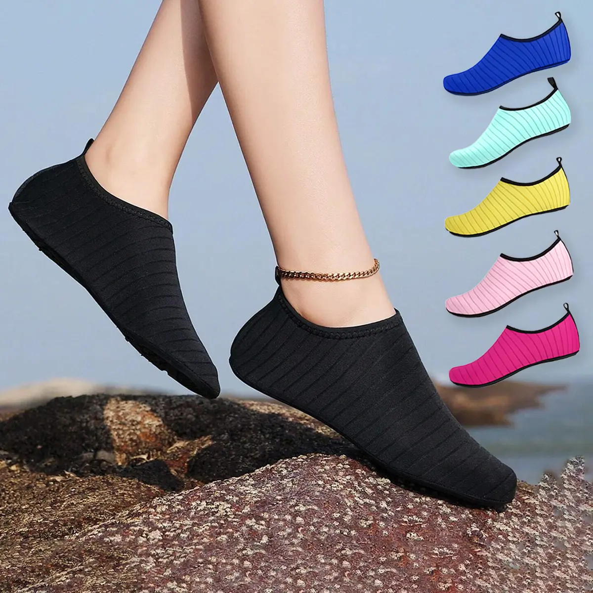 Unisex Barefoot Water Shoes, Sock-Like Fit with Non-Slip Rubber Sole, Quick-Dry for Beach & Yoga, Water Sports Shoes, Quick Drying Watershoes, Lightweight Breathable Watershoes, Slip On, Pool Shoes, Breathable Swim Shoes