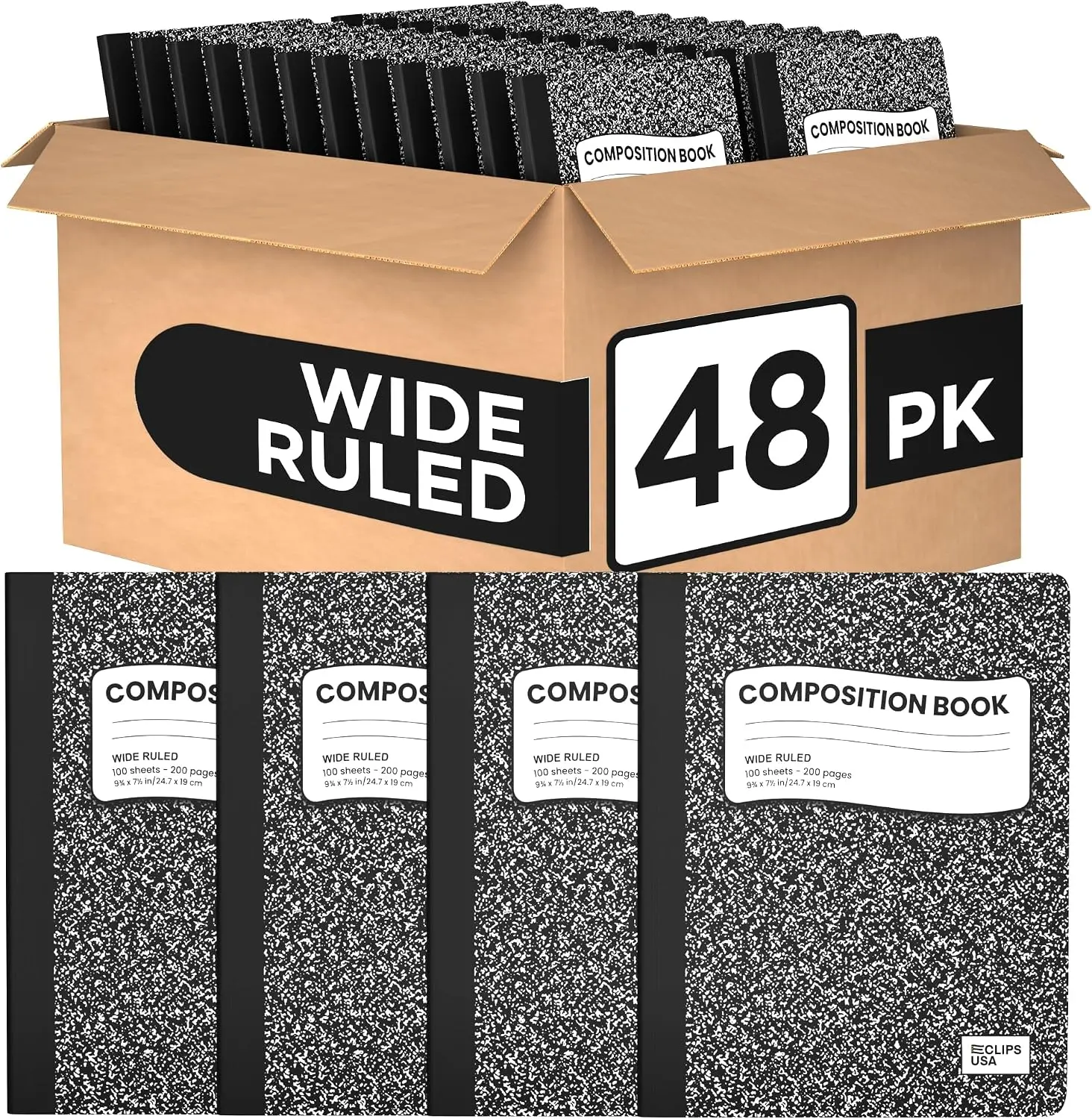 Composition Notebook Wide Ruled Marble Composition Notebooks Bulk Wide Ruled Notebooks for School 9.75 x 7.5” 200 Pages 100 Sheets (48 Pack)
