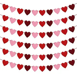 Felt Heart Garland Banner, NO DIY, 6 Pack Valentines day Banner Decor, Valentines Decorations, Anniversary Wedding Birthday Party Decorations, for Home Office Decor