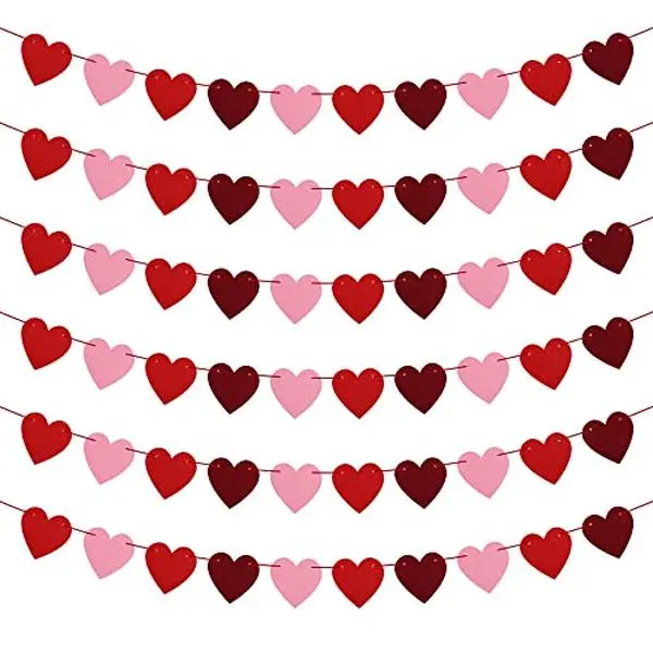 Felt Heart Garland Banner, NO DIY, 6 Pack Valentines day Banner Decor, Valentines Decorations, Anniversary Wedding Birthday Party Decorations, for Home Office Decor