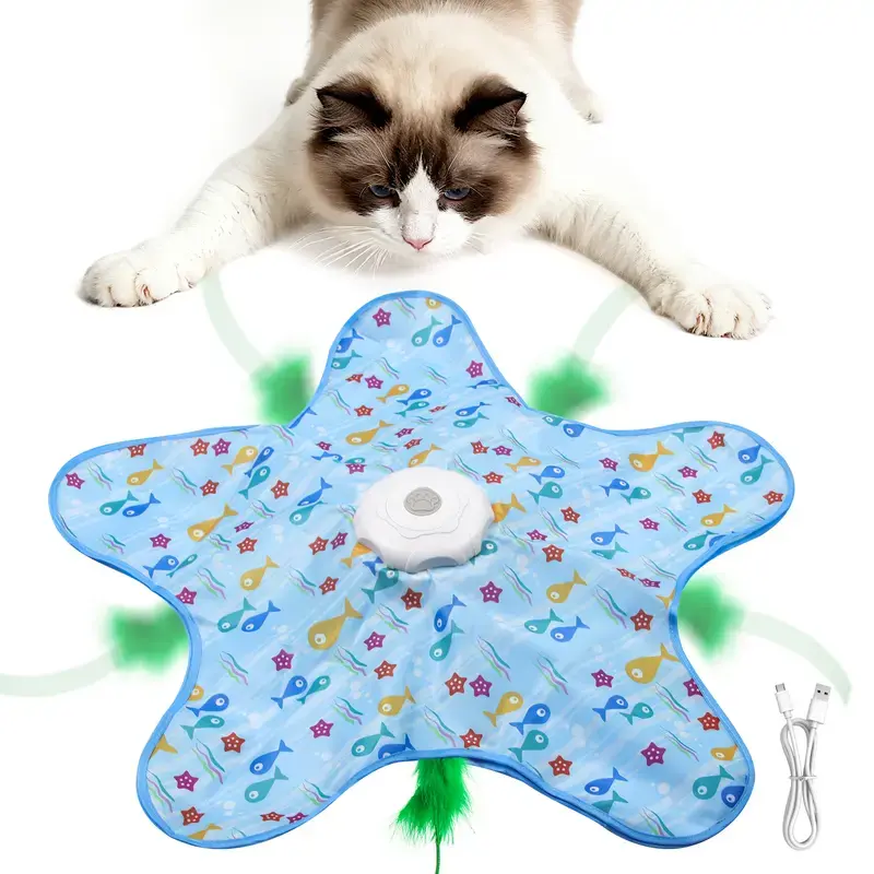 Colorful Pentagonal Cat Hunting Toy, Electric Auto-Rotating Feather Teaser Rod, Full-Automatic Cat Chase & Escape Toy, Self-Entertainment Hide-and-Seek Game for Cats