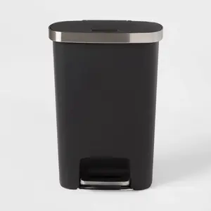 Plastic Locking Lid Step Trash Can Black - Brightroom™: 13 Gallon Indoor Kitchen Garbage Can, Spot Clean, 25.6" Height