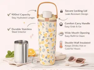 Owala 30oz FreeSip Sway Tumbler, Lemon Printed with Travel Grip, Vacuum Insulated Kitchen Drinkware Water Bottle, Home Decor Gift