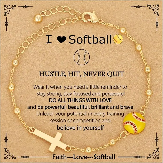 Rotunoe 14K Gold Plated Sports Bracelet for Girls & Women, Softball, Volleyball, Soccer, Basketball & Football Cross Link Chain, Christian Jewelry Gift for Players & Coaches