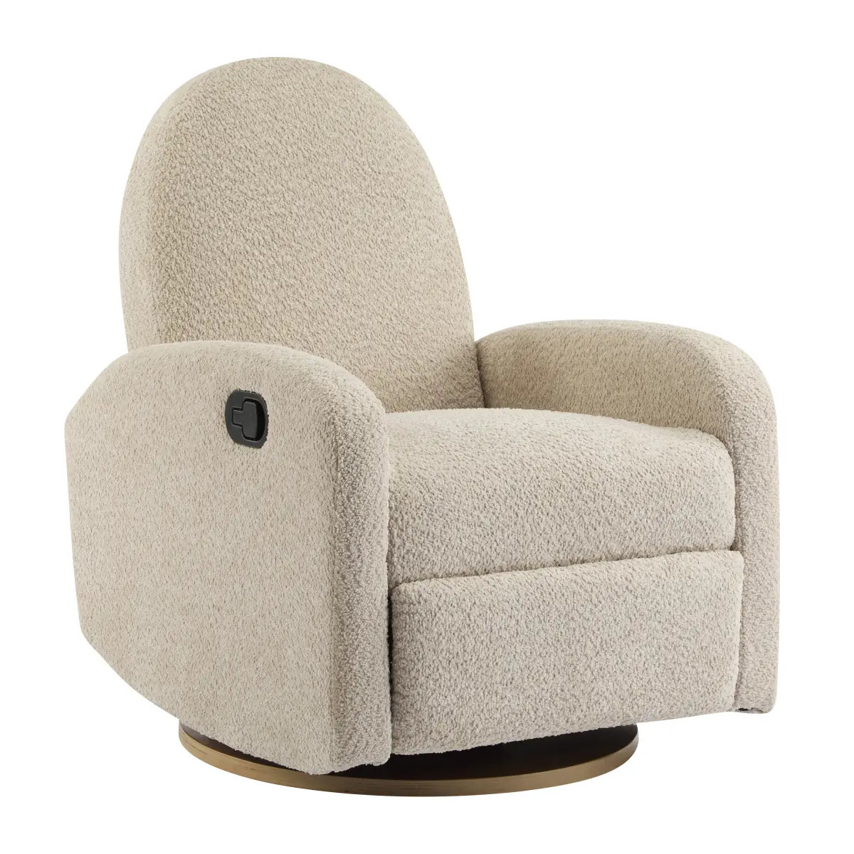 Contemporary Modern Boucle Fabric 360-Swivel Glider Recliner Chair with Streamlined Silhouette & Wood Base - Almond, 26.00 x 34.75 x 34.00 in, 300 lb Weight Capacity, Easy Setup Indoor Swivel Chairs