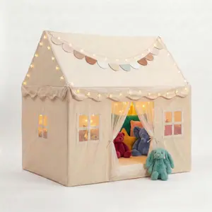 Cozy Indoor Play Tent Set, Tassel Garland & Star Lights for Relaxing Leisure Time