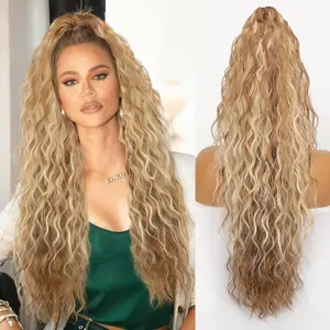Ponytail Extension Claw 30" Curly Pony Tail Clip in Claw Hair Extensions Fluffy Natural Looking Synthetic Hairpiece for Women Light Brown Mix Light Blonde Ponytailwig