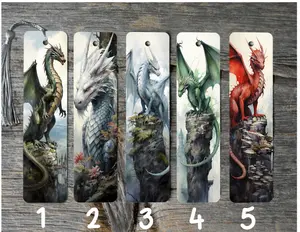 Glossy Finish Metal Bookmarks - Watercolor Dragon Themed Accessories for Literature Enthusiasts