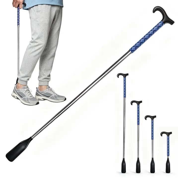 Stainless Steel Shoe Horn, Long-Handle Rust-Resistant Adjustable Size Healthcare Shoe Helper for Elderly