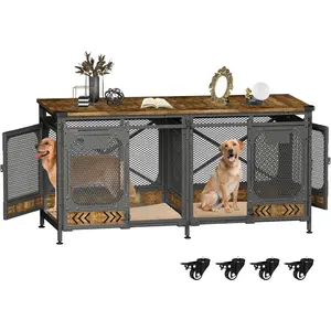 72 Inch Dog Crate Furniture for 2 Large Dogs, Barn Door Heavy Duty Kennel for Large Dogs, Escape-Proof and Chew-Proof Sliding Door Cage for High Anxiety Dog, Decorate House as TV Stand Animal Box