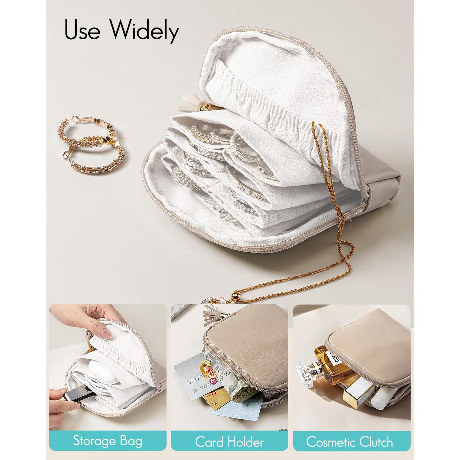 1 Pack Small Travel Jewelry Case for Women Gift Mini Velvet Pouch Organizer Bag with Zipper Portable Waterproof for Rings Necklaces Earrings Bracelets Brown