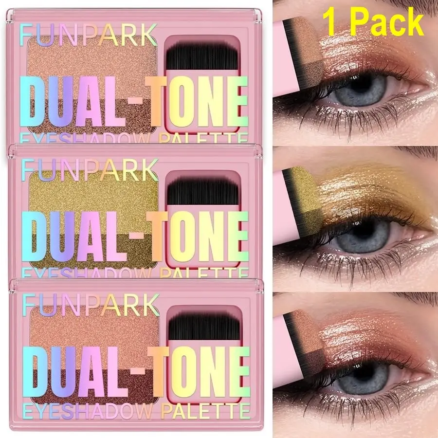 Dual Color Baked Shimmering Eyeshadow Palette Set, Multi-Color (brown tone/earth tone), Matte & Shimmer Finish, Brush Included, Daily/party/fine Makeup, Shimmer Pigment Palette