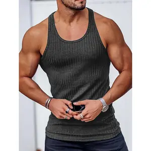 Breathable sports fitness training sleeveless summer knitted vertical stripe slim-fit tank top for men