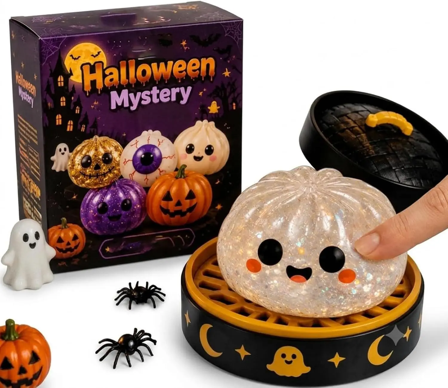 Halloween Dumpling Squeeze Squishy Toy, Cute Halloween Steamer Surprise Squishies, Soft Sensory Fidget Toy, Stress Relief Hand Toys, Halloween Party Favors, Goodie Bag Fillers Gifts (#A)