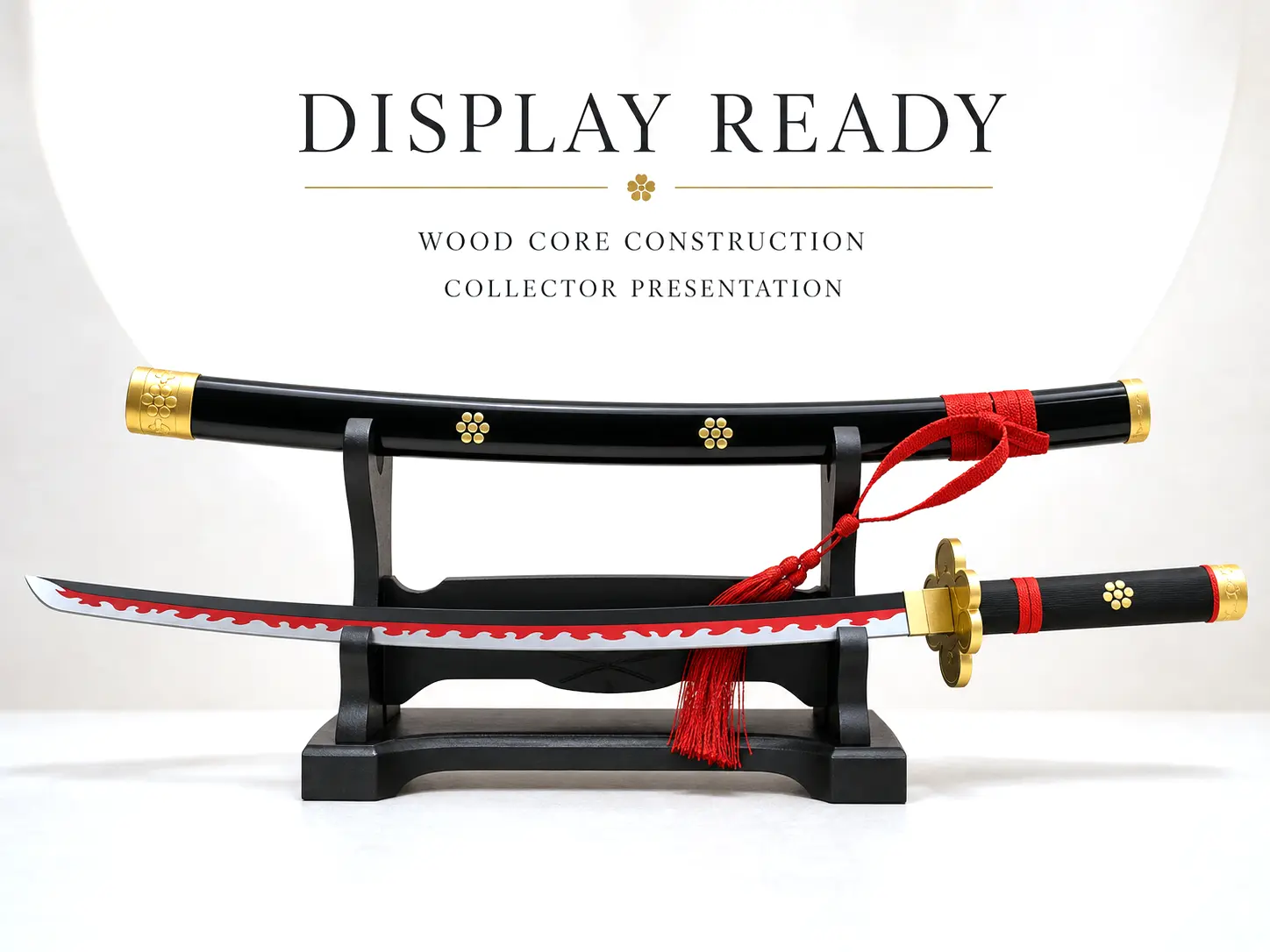 42in Roronoa Zoro Black Enma Anime Katana Sword - Wood & Steel Unedged, Black Scabbard, Red Tassel, Cosplay Sword Prop for 1 Piece Fans Ages 12+, Halloween, Collectibles