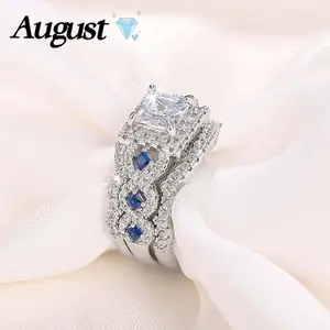 Women's square three-piece wedding ring set multi-layer stackable cubic zirconia luxury temperament exquisite packaging perfect gift for wife