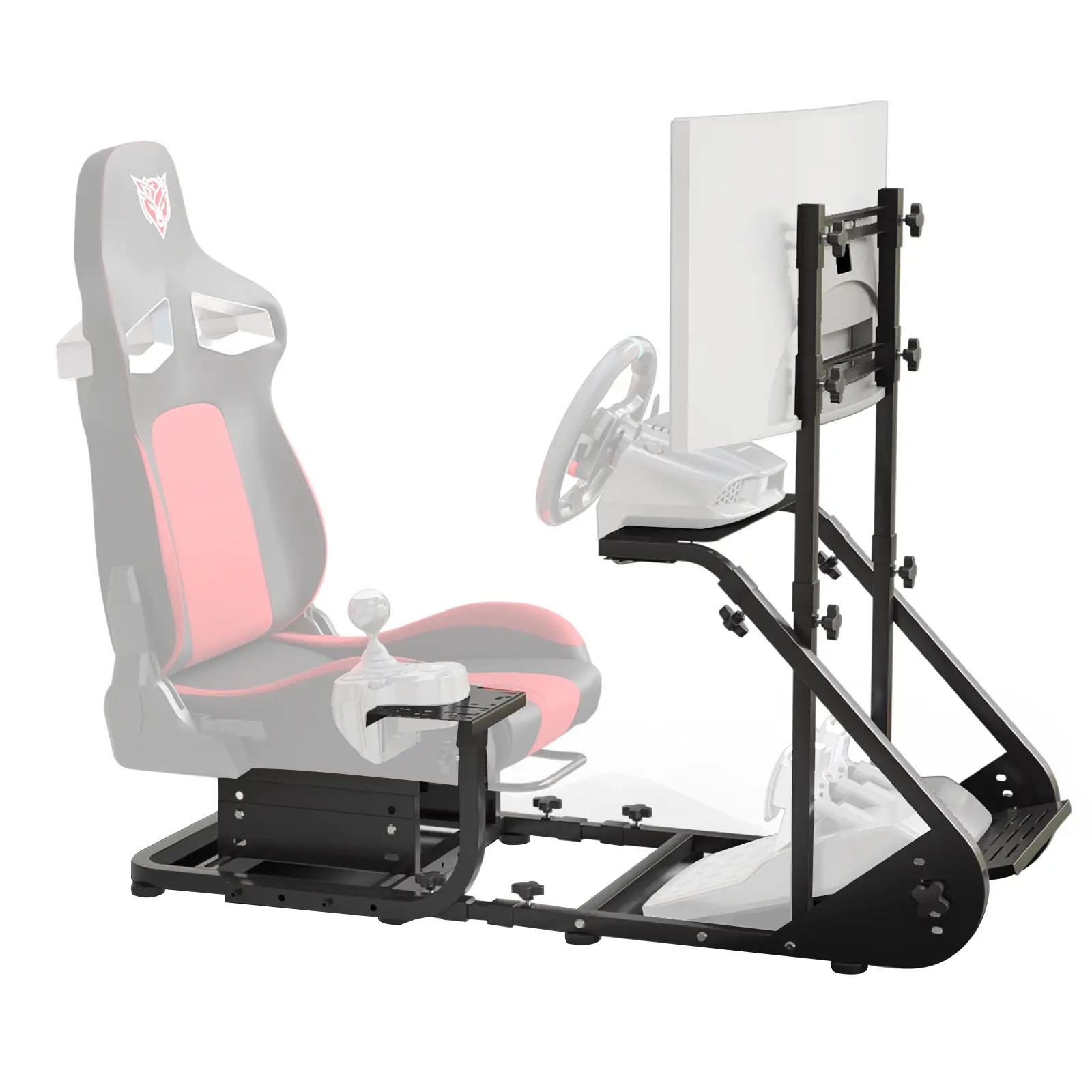 Solid Racing Simulator Cockpit - Durable Steel Adjustable Frame Gaming Accessory, Stylish PU Leather Wheel Emulator Compatible with Fanatec,PXN,Thrustmaster (Excludes Handbrake,Pedals,Display; Includes Room,Vehicle Accessories), Steel Tube