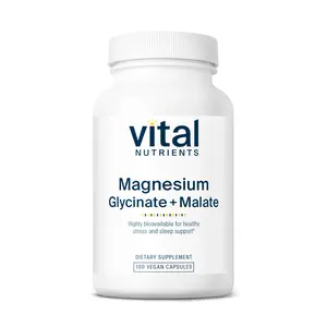 Vital Nutrients Magnesium Glycinate + Malate - 100 Vegan Capsules for Healthy Stress & Sleep Support, Highly Bioavailable Form