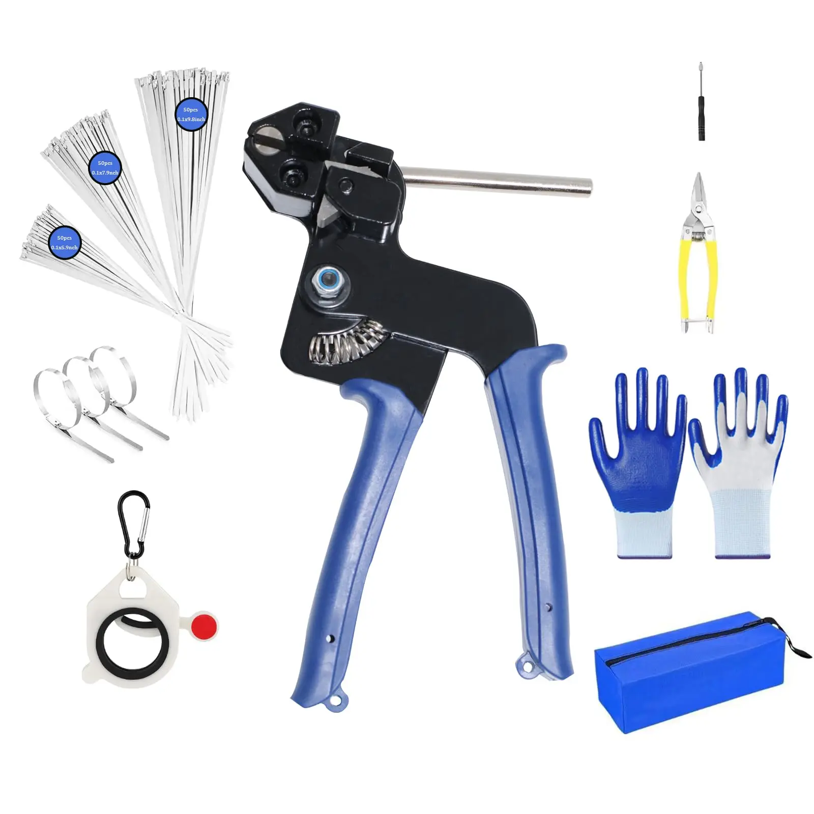 157 pcs Metal Zip Ties Gun Set-For Fastening And Cutting Tie Special Tool,With 150pcs Stainless Steel Zip Ties Heavy Duty Outdoor，For Chain Link Fence Parts, Wire Fence Rolls,Exhaust Wrap, Poultry Fence