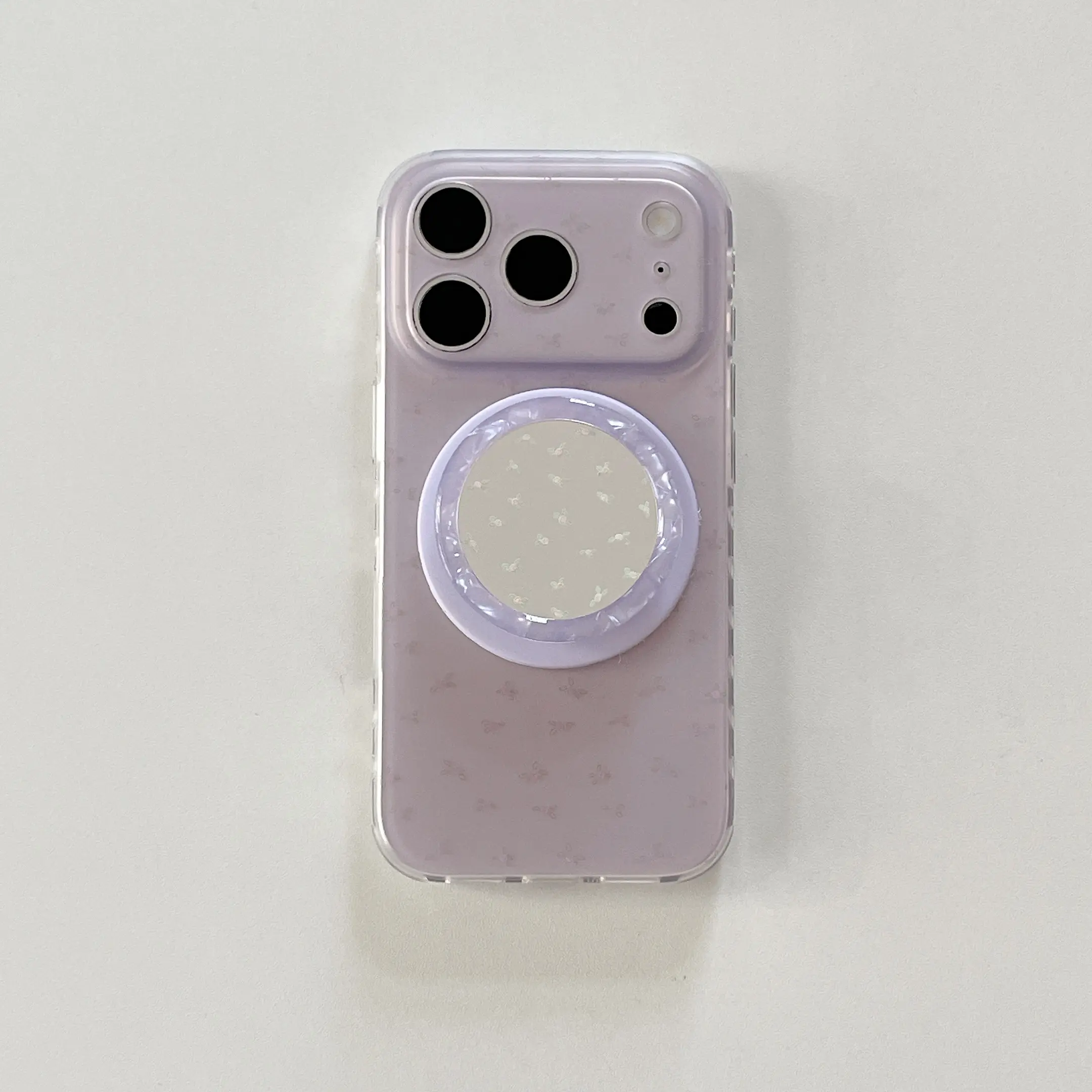 Lavender Gradient Glitter Magnetic Phone Case For iPhone 17 Pro Max Rhinestone Heart Stand / Tiny Triangle Pop Socket Soft Shockproof Cover