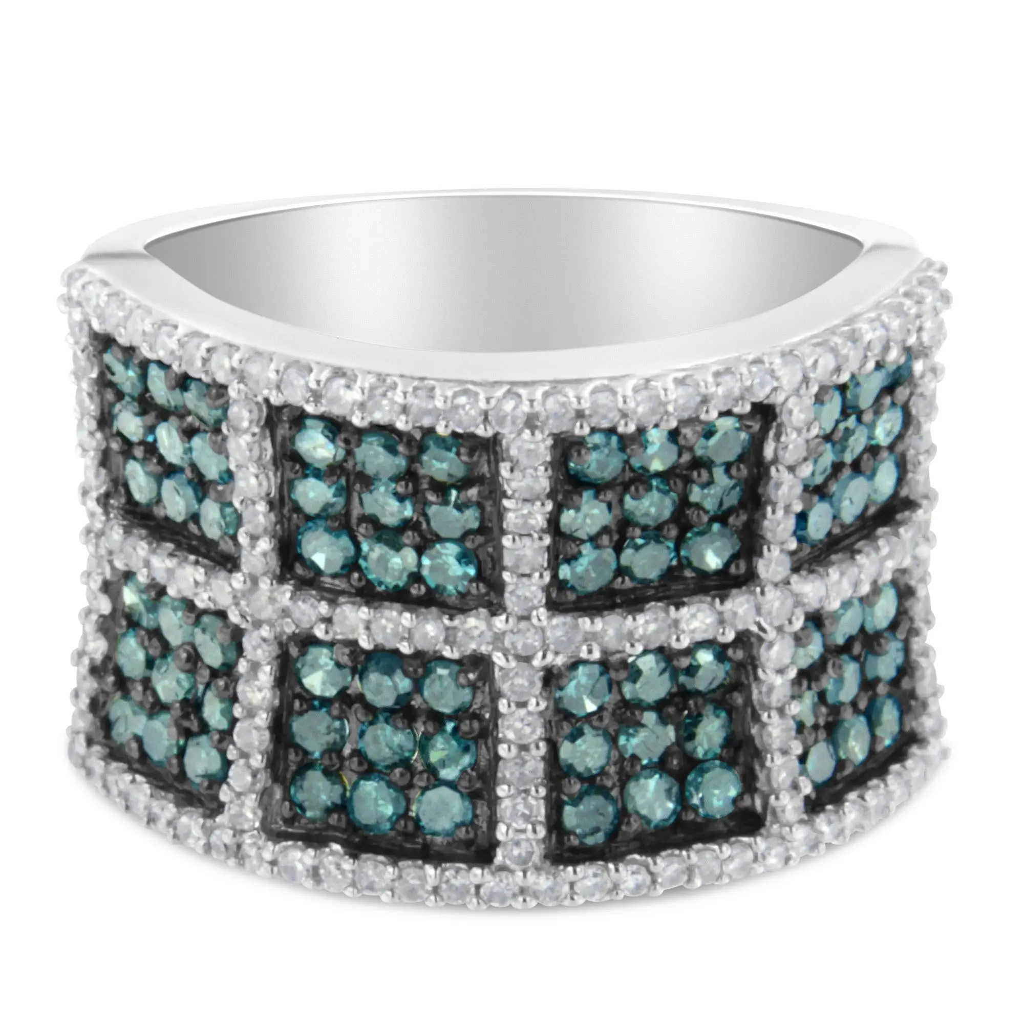 14K White Gold White and Treated Blue Diamond Cocktail Ring (1 1/2