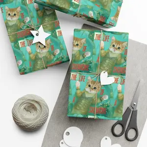 Christmas Gift About Showcat Wrapping Paper - Animal Wrapping Paper, Festival Holiday Gift Wrap, Funny Meme Christmas Music Album Cover Wrapping, Xmas Gift Wrap Paper for Fan Family Friends, Wrapping Paper trend