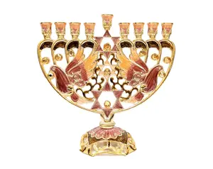 Hand painted Dove Menorah with crystals - Amber