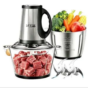 SPZTJK 3-Speed Electric Food Processor 300W | Meat Grinder & Vegetable Chopper | 2 Large 8-Cup Bowls