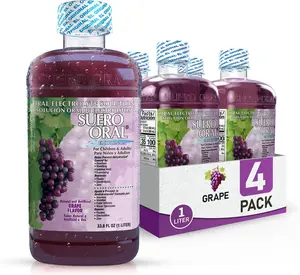 Suero Oral - Electrolyte Solution - Grape- 4 Pack- Electrolytes Drink, Hydration Booster & Rehydration Drink for Kids & Adults, Hydrates, Replenishes, Energizes, Grape Flavor, 1 Liter