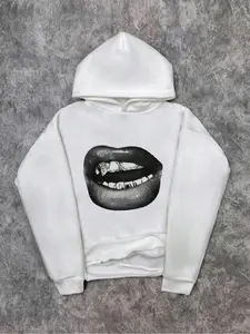 Men's Regular Fit Lip Print Drop Shoulder Hoodie, Fashion Casual Hooded Sweatshirt for Daily Holiday Outdoor Wear, Men Clothes for Fall & Winter