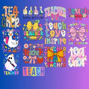 Teacher Premade Gangsheet - 13 Full Size Transfers Ready to Press DTF Transfer Hot Peel for Heat Press Application Halloween Design