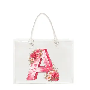 Valentine's Day Gifts for Women with Detachable PVC Tote Bag Initial Tote Bag, Personalized Birthday Gifts for Women, Teacher, Friends, Mom, Wedding, Monogrammed Beach Bag